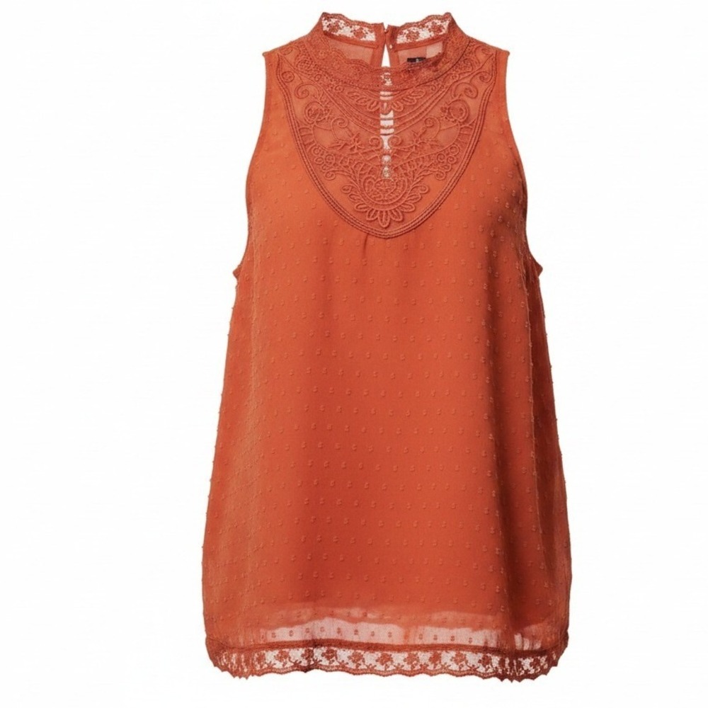 Hollister Y2K Flirty Festival Summer Orange High Neck Swiss Dot Sleeveless Small